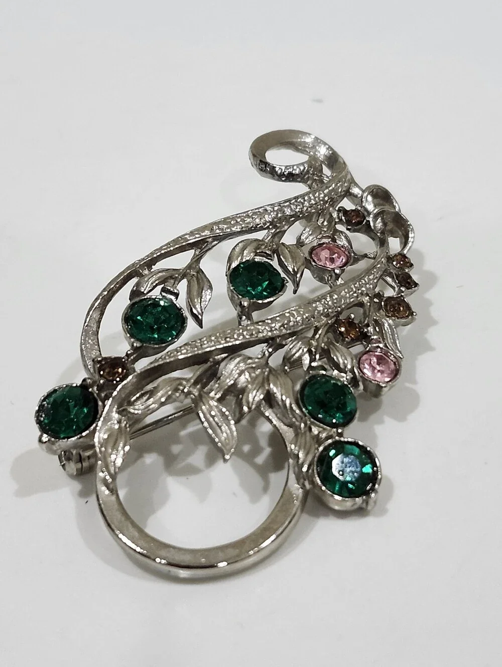 Vintage Flower Bouquet Brooch & Pendant Combo Silver Tone With Rhinestones MCM